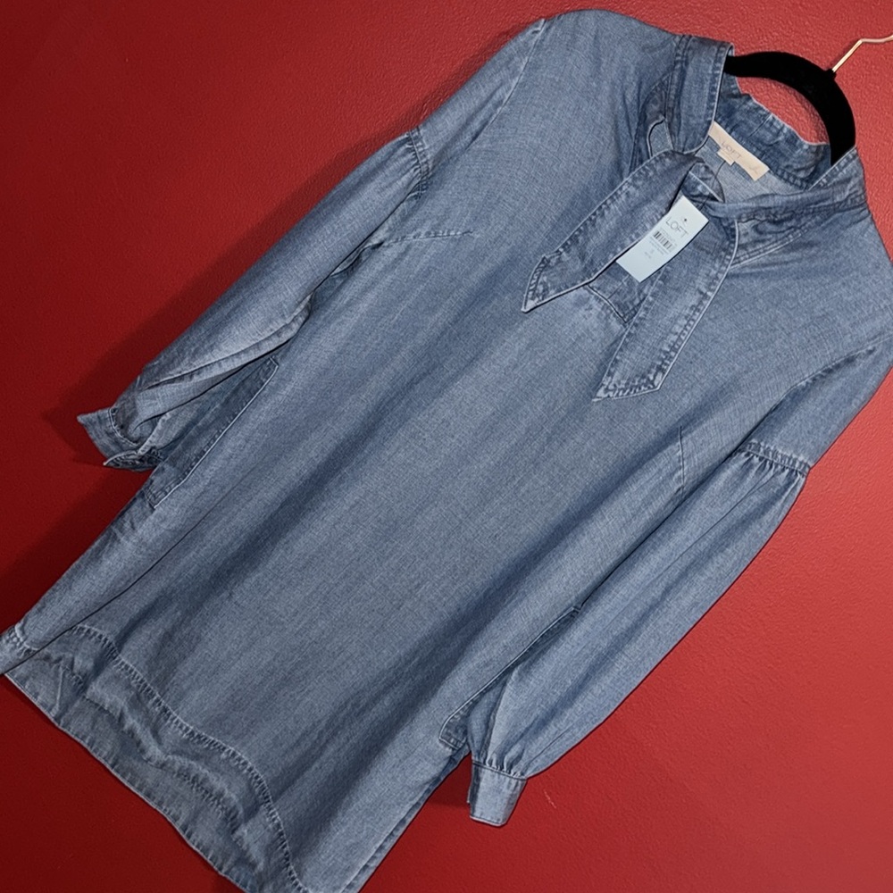 NWT Loft Chambray Denim Long Sleeve Casual Loose Shift Dress